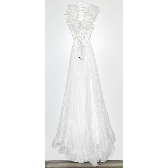 NWT Mac Duggal Ruffle Tiered Cutout Chiffon Gown Empire Waist Womens White SZ 4 - Picture 5 of 8